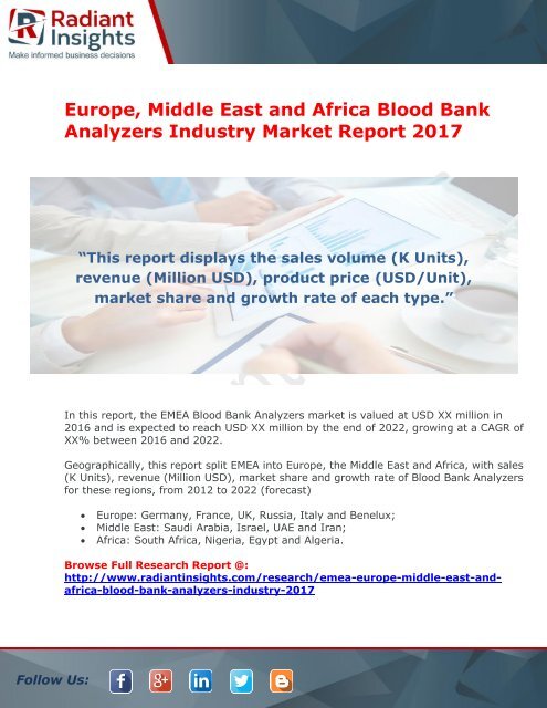 EMEA Blood Bank Analyzers Industry Market Report 2017
