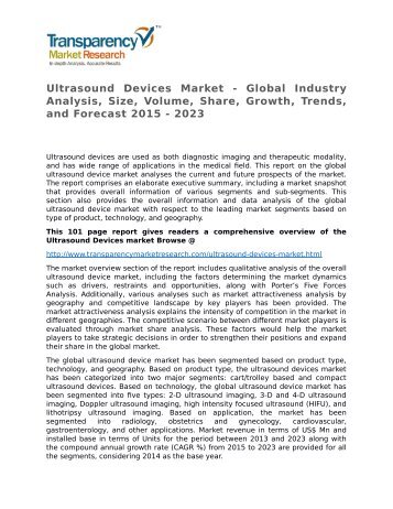 Ultrasound Devices Market - Global Industry Analysis, Size, Volume, Share, Growth, Trends, and Forecast 2015 - 2023