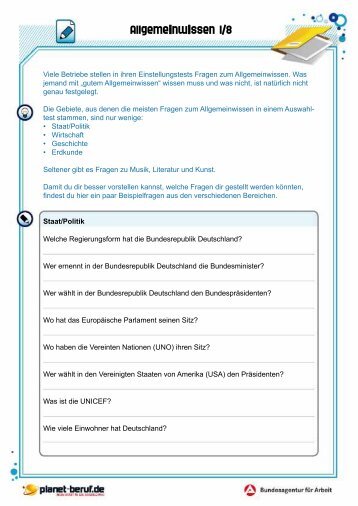 Allgemeinwissen 1/8 - Planet Beruf.de