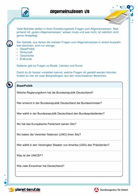 Allgemeinwissen 1 8 Planet Beruf De