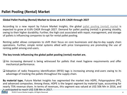 Pallet Pooling (Rental) Market Analysis Will Expand at a CAGR of 6.6% from 2017-2027