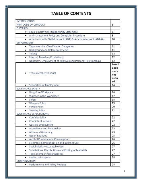 MMI Team Member Handbook 05.19.2017