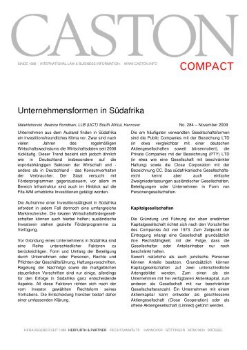 Unternehmensformen in Südafrika - Herfurth & Partner