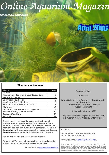 Online Aquarium Online Aquarium-Magazin Magazin kostenlos und