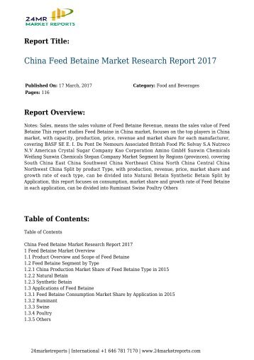 China Feed Betaine Market Research Report 2017