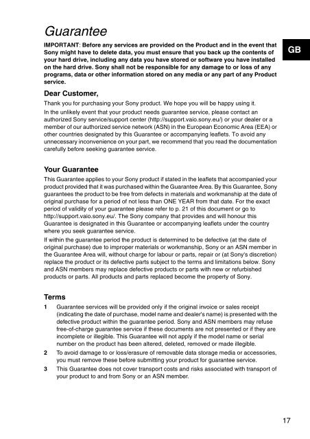 Sony SVE1511B1E - SVE1511B1E Documents de garantie Croate