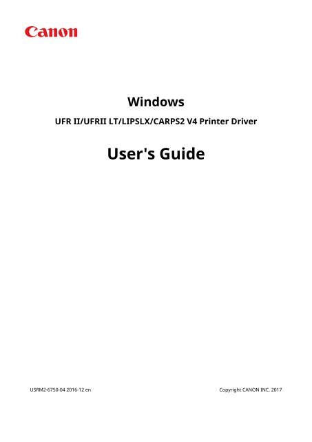 Canon imageCLASS LBP352dn - [Windows] UFR II/UFRII LT V4 Printer Driver User's Guide (V5.7)