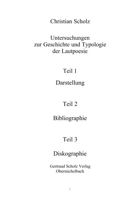 Darstellung Teil 2 Bibliographie Teil 3 Diskographie - Urs Engeler ...