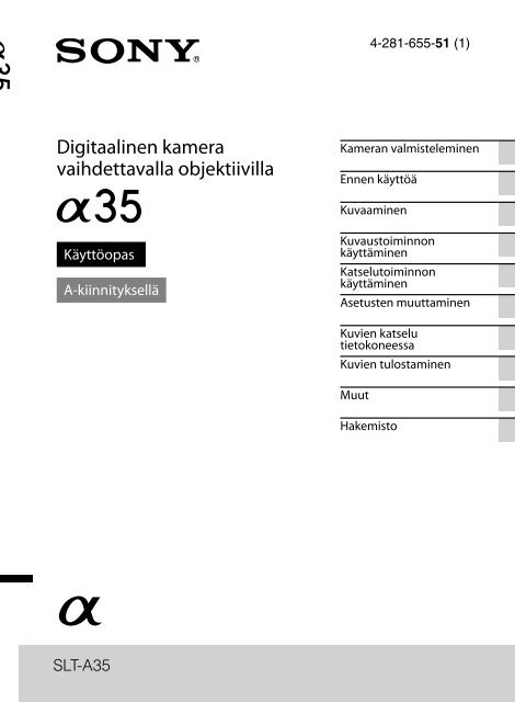 Sony SLT-A35K - SLT-A35K Consignes d&rsquo;utilisation Finlandais