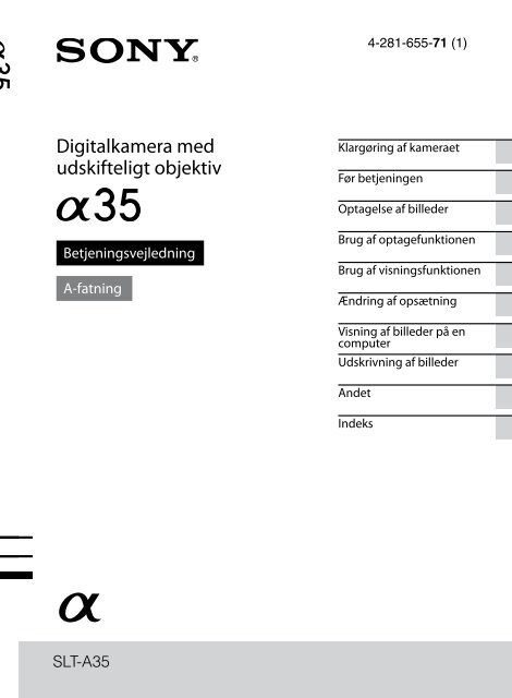 Sony SLT-A35K - SLT-A35K Consignes d&rsquo;utilisation Danois