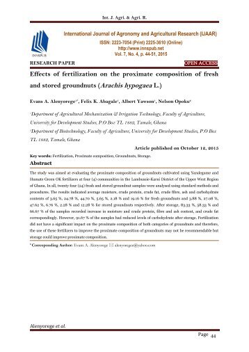 Effects of fertilization on the proximate composition of fresh and stored groundnuts (Arachis hypogaea L.)