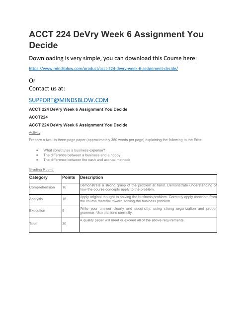 ACCT 224 DeVry Week 6 Assignment You Decide