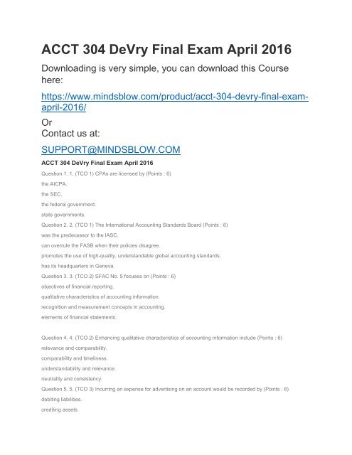 ACCT 304 DeVry Final Exam April 2016