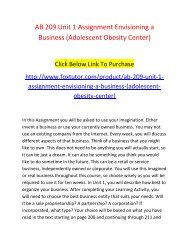 AB 209 Unit 1 Assignment Envisioning a Business (Adolescent Obesity Center)