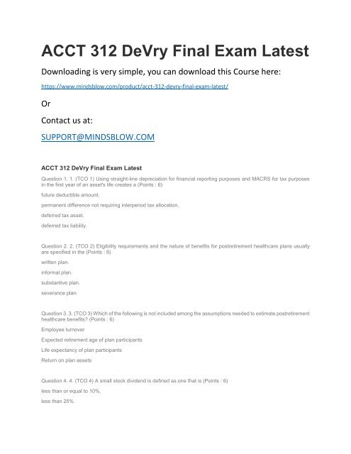 ACCT 312 DeVry Final Exam Latest