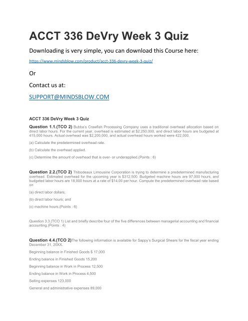 ACCT 336 DeVry Week 3 Quiz