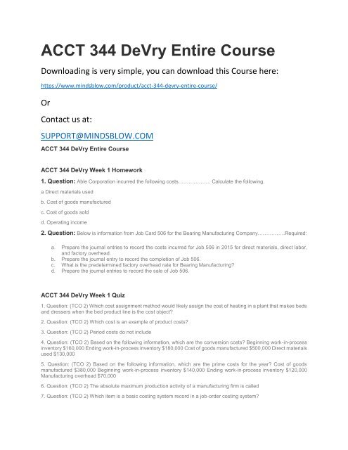 ACCT 344 DeVry Entire Course