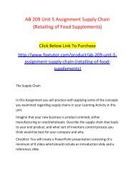 AB 209 Unit 5 Assignment Supply Chain (Retailing of Food Supplements)