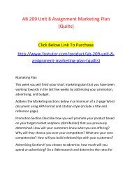 AB 209 Unit 8 Assignment Marketing Plan (Quilts)