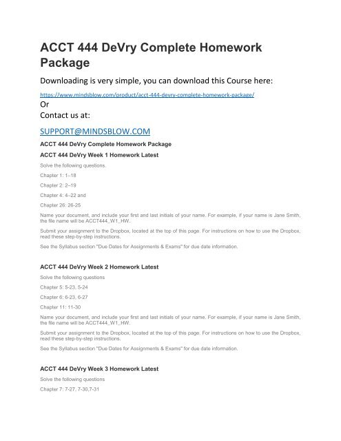 ACCT 444 DeVry Complete Homework Package