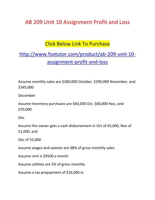 AB 209 Unit 10 Assignment Profit and Loss