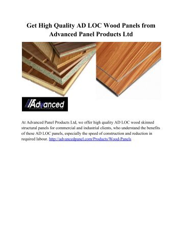 Get High Quality AD LOC Wood Panels from Advanced Panel Products Ltd