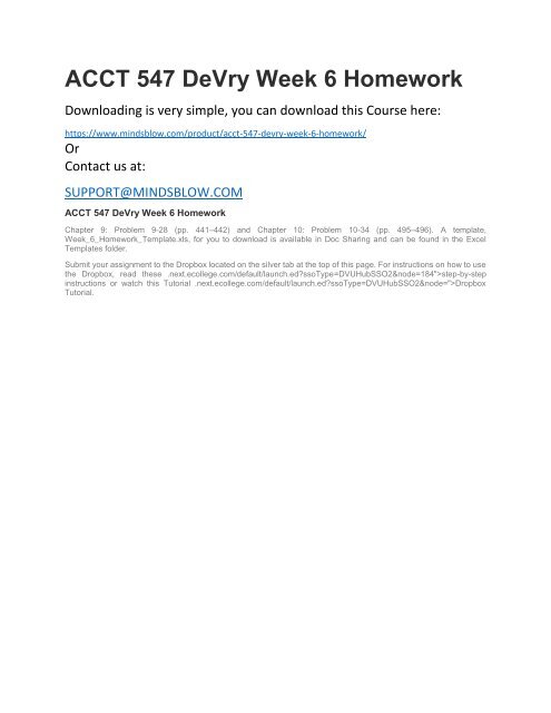 ACCT 547 DeVry Week 6 Homework