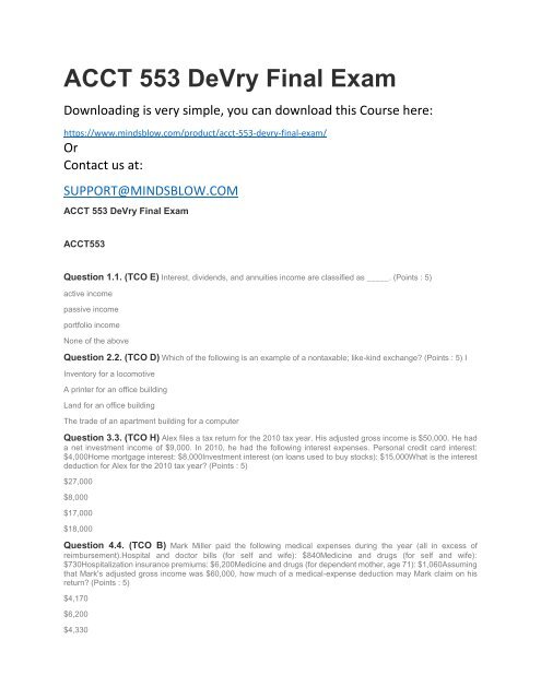 ACCT 553 DeVry Final Exam