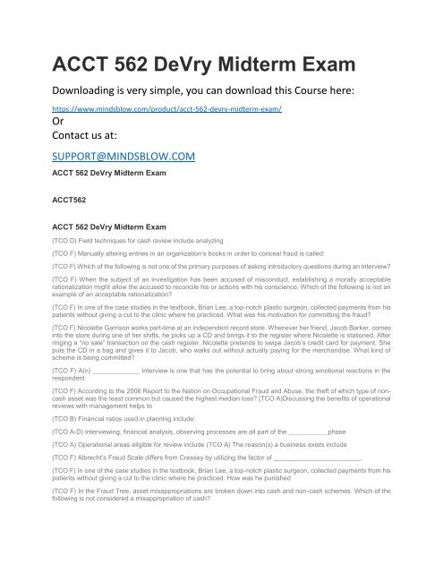ACCT 562 DeVry Midterm Exam