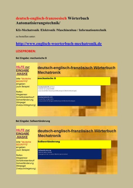 Uebersetzung deutsch-englisch-franzoesisch Woerterbuch Automation Kraftfahrzeugtechnik