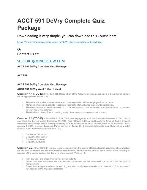 ACCT 591 DeVry Complete Quiz Package