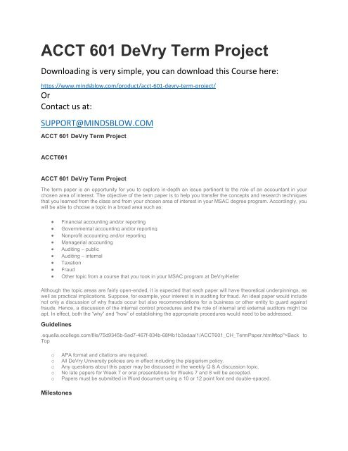 ACCT 601 DeVry Term Project