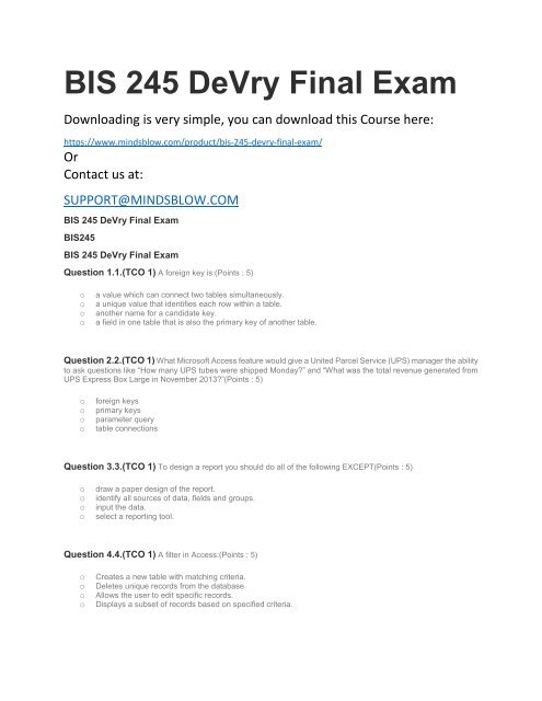 BIS 245 DeVry Final Exam