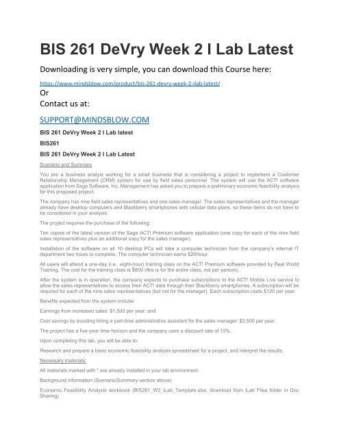 BIS 261 DeVry Week 2 I Lab Latest