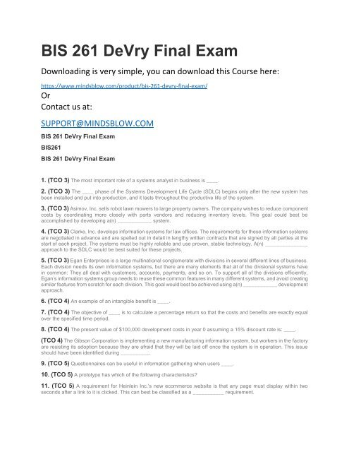 BIS 261 DeVry Final Exam