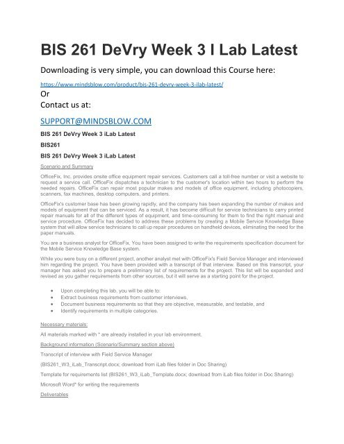 BIS 261 DeVry Week 3 I Lab Latest