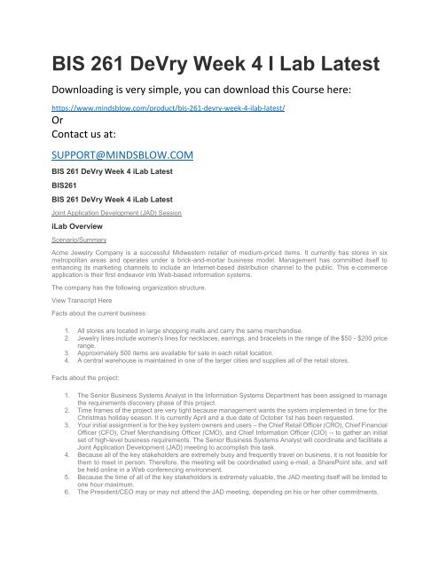 BIS 261 DeVry Week 4 I Lab Latest