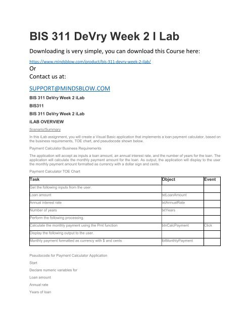 BIS 311 DeVry Week 2 I Lab