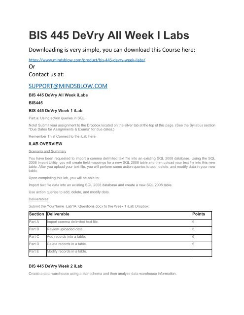 BIS 445 DeVry All Week I Labs