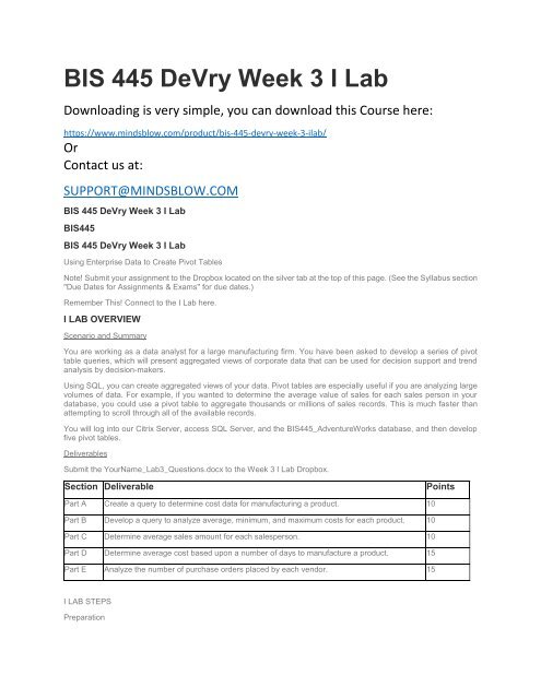 BIS 445 DeVry Week 3 I Lab