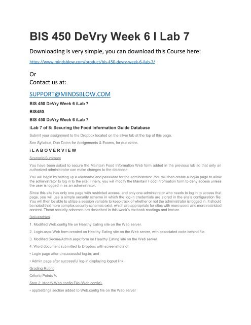 BIS 450 DeVry Week 6 I Lab 7