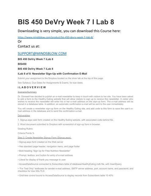 BIS 450 DeVry Week 7 I Lab 8