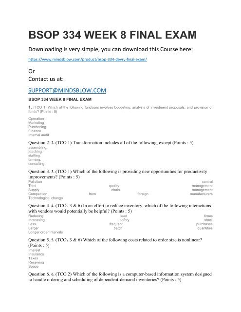 BSOP 334 WEEK 8 FINAL EXAM