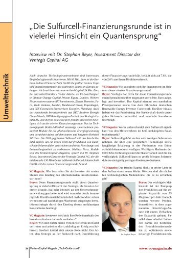 Interview mit Dr. Stephan Beyer, Investment Director der Ventegis ...