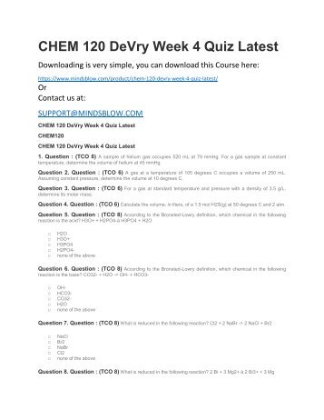 CHEM 120 DeVry Week 4 Quiz Latest