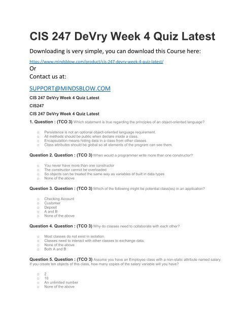 CIS 247 DeVry Week 4 Quiz Latest