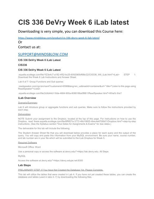 CIS 336 DeVry Week 6 iLab latest