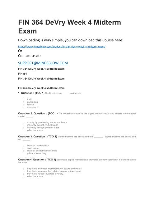 FIN 364 DeVry Week 4 Midterm Exam