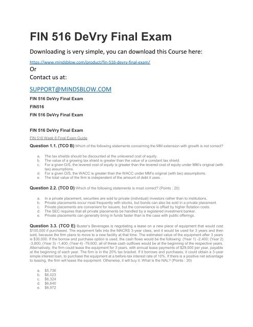 FIN 516 DeVry Final Exam