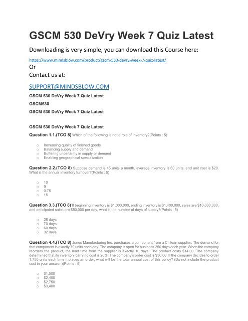 GSCM 530 DeVry Week 7 Quiz Latest